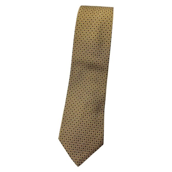 NWT BROOKS BROTHERS Men's 100% Silk Necktie DESIGNER Tie Gold Geometric W:4" - Picture 1 of 4